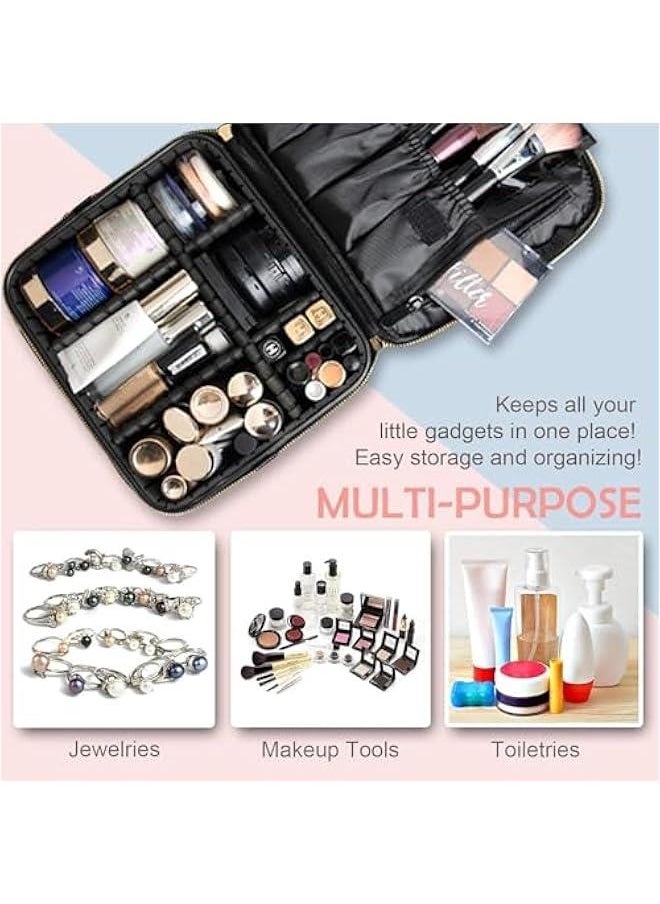 MIXDE - Travel Makeup Case, PU Leather Portable Organizer Makeup Train Case Makeup Bag Cosmetic Case with Adjustable Dividers for Cosmetics Makeup Brushes Women - Image 1