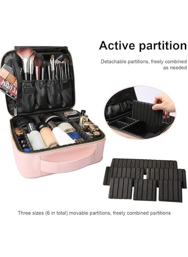 MIXDE - Travel Makeup Case, PU Leather Portable Organizer Makeup Train Case Makeup Bag Cosmetic Case with Adjustable Dividers for Cosmetics Makeup Brushes Women - Image 1