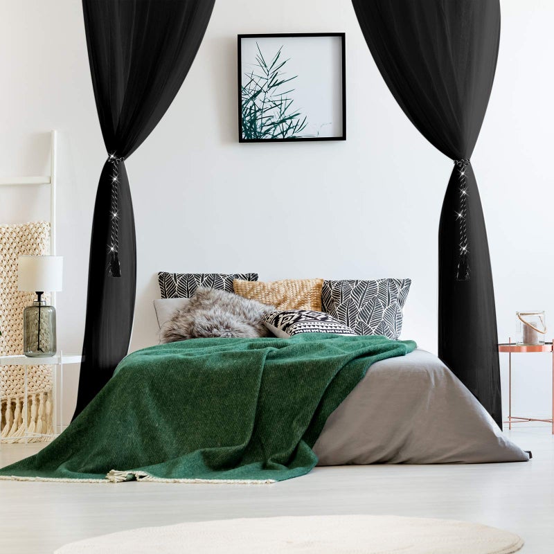 Tatuo 4 Corner Post Mosquito Net Canopy Bed Curtains Large Mosquito Netting Bedroom Princess Decoration Canopy Curtains with 4 Pieces Tassel Hanging Pendants for Full Queen King Size Bed (Black) - Image 4