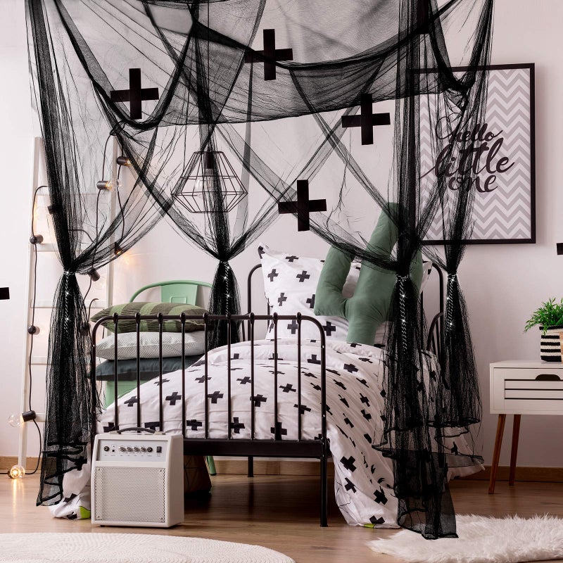 Tatuo 4 Corner Post Mosquito Net Canopy Bed Curtains Large Mosquito Netting Bedroom Princess Decoration Canopy Curtains with 4 Pieces Tassel Hanging Pendants for Full Queen King Size Bed (Black) - Image 2