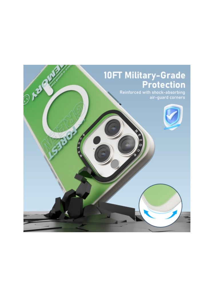 Mezone Memory iPhone 15 Pro Max MagSafe Case, Shockproof & Anti-Yellowing Phone Case Reinforced Corners with Airguard, Green - Image 4