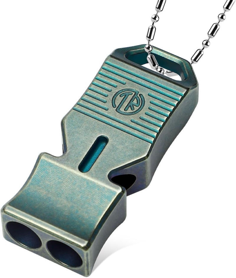TACRAY Titanium Emergency Survival Whistle, Portable Necklace Whistle, Loud Whistle up to 120~130db, Good for Life Saving, Hiking, Camping, and Pet Training - Image 1