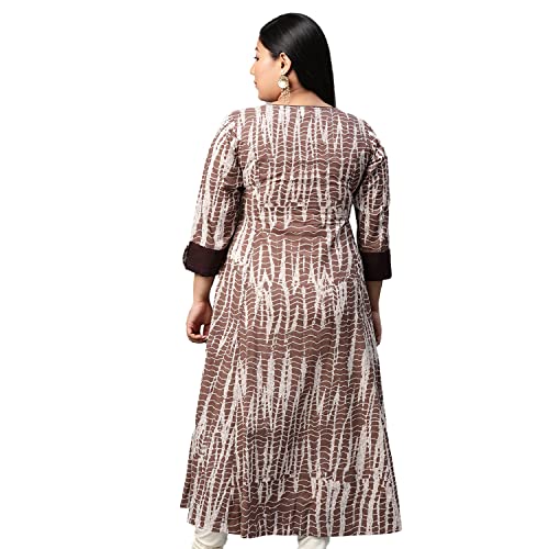 Yash Gallery Women's Cotton Blend Printed Anarkali Regular Fit Kurta For Women (Brown, XS) - Image 4