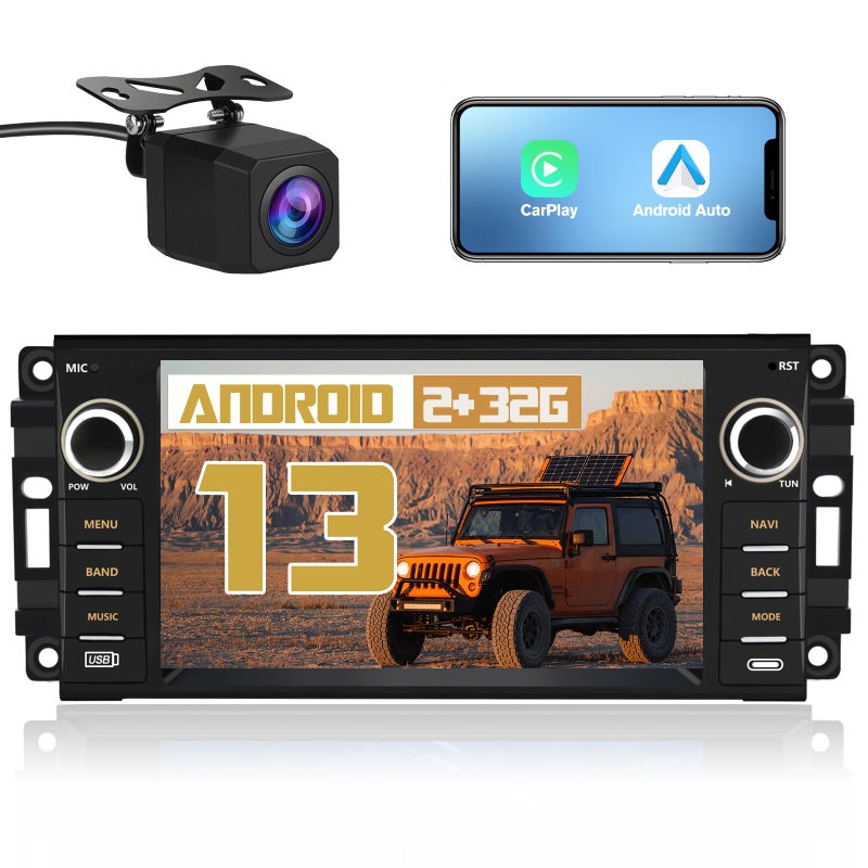 AWESAFE Android Car Stereo for Jeep Wrangler Radio 2007-2018 Chrysler Dodge Ram 1500 with Wireless Carplay, 7 Inch Touch Screen for Jeep Car Radio with WiFi GPS FM Radio + Backup Camera - Image 1
