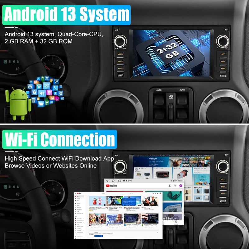 AWESAFE Android Car Stereo for Jeep Wrangler Radio 2007-2018 Chrysler Dodge Ram 1500 with Wireless Carplay, 7 Inch Touch Screen for Jeep Car Radio with WiFi GPS FM Radio + Backup Camera - Image 4
