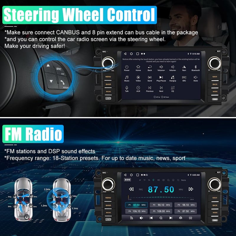 AWESAFE Android Car Stereo for Jeep Wrangler Radio 2007-2018 Chrysler Dodge Ram 1500 with Wireless Carplay, 7 Inch Touch Screen for Jeep Car Radio with WiFi GPS FM Radio + Backup Camera - Image 5