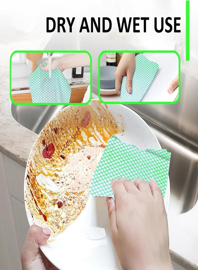Faliuepe Disposable Dish Cloths Heavy Duty Disposable Cleaning Cloths for Kitchen Multi-Purpose Green Dish Rags 50 Count/Pack - Image 5