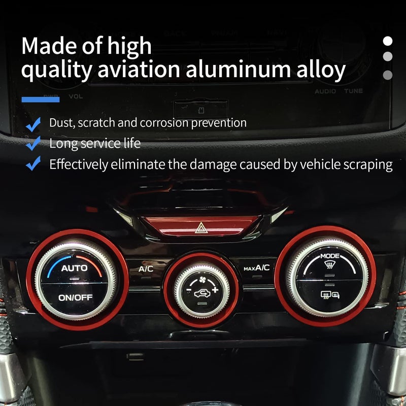 Bentolin Red AC Climate Control Knob Outer Ring Covers for Subaru (3 Pcs) - Image 3