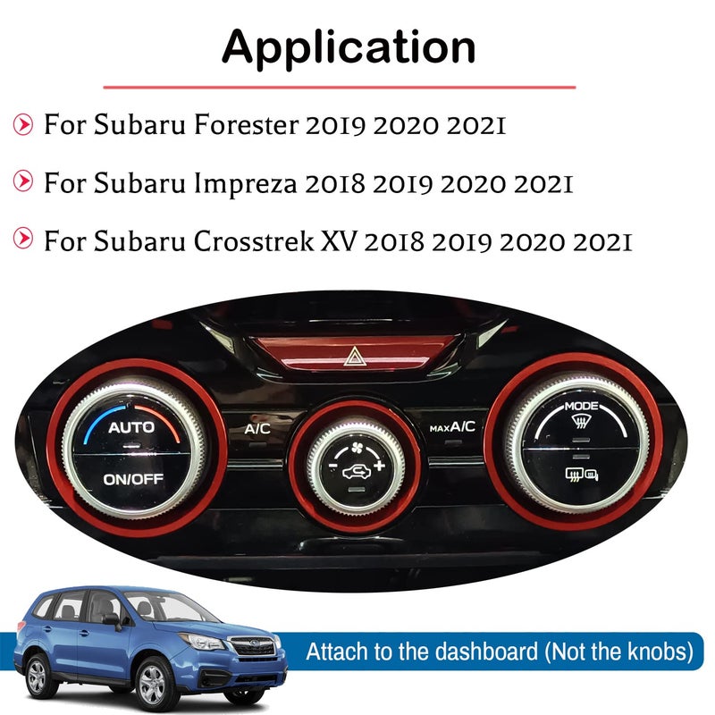 Bentolin Red AC Climate Control Knob Outer Ring Covers for Subaru (3 Pcs) - Image 2