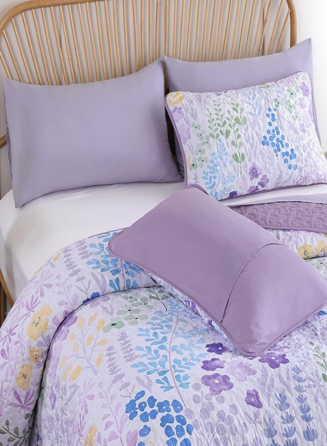 Xruibed Quilt Set Queen Size 3 Pieces Purple Floral Quilt Sets Reversible Bedspreads Bedding Set Soft and Cozy Microfiber Lightweight Quilt Flower Plant Bed Coverlet Sets for All Season(Queen 96"x90") - Image 5
