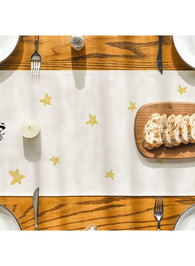 NIBEMINENT Eid Mubarak Table Runner Linen Table Runner 13x70 inches, Star Moon Table Runner, Ramadan Decoration Home Dinning Room Decoration  - Image 2