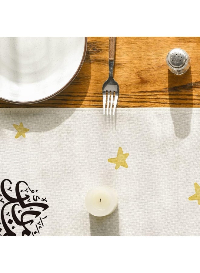 NIBEMINENT Eid Mubarak Table Runner Linen Table Runner 13x70 inches, Star Moon Table Runner, Ramadan Decoration Home Dinning Room Decoration  - Image 4
