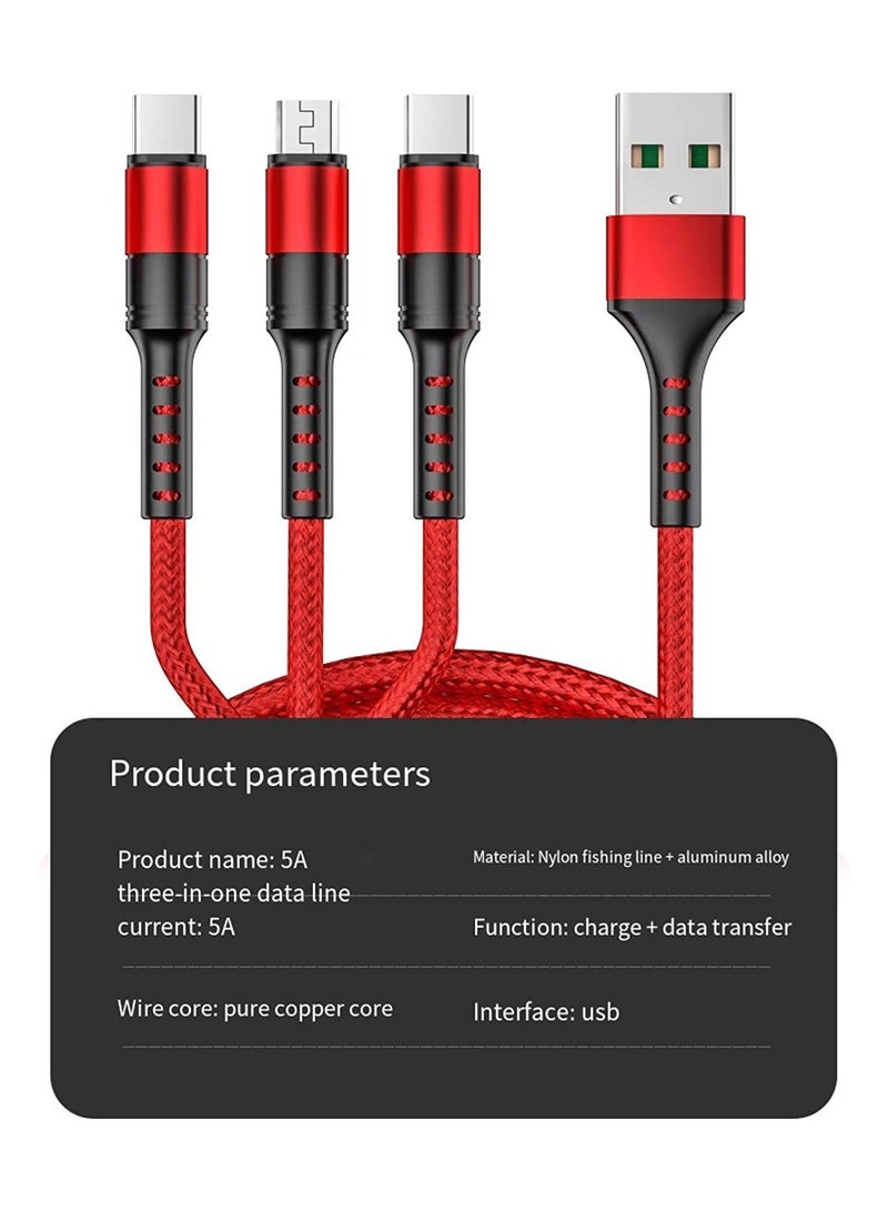 ELTRAZONE 3 in 1 Multi 5A original fast charging 1.2m cable, CE, FCC, ROSH Certified, Lighting/Type C/Micro, compatible with iPhone 3A /Huawei/Samsung/OPPO vooc/Xiaomi/Honor TYPE C 5a (Multicolored 2M) - Image 2