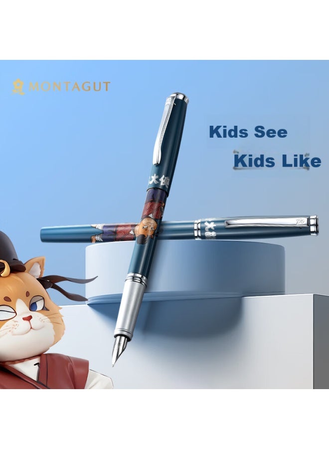 Montagut Primary School Student Fountain Pen Gift Box Children's Day Boys Birthday Gift Cat Hero Series Blue-grey 0.38mm - Image 1