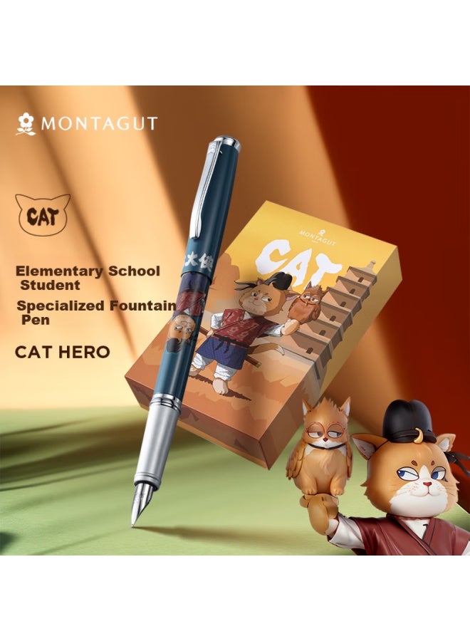 Montagut Primary School Student Fountain Pen Gift Box Children's Day Boys Birthday Gift Cat Hero Series Blue-grey 0.38mm - Image 2