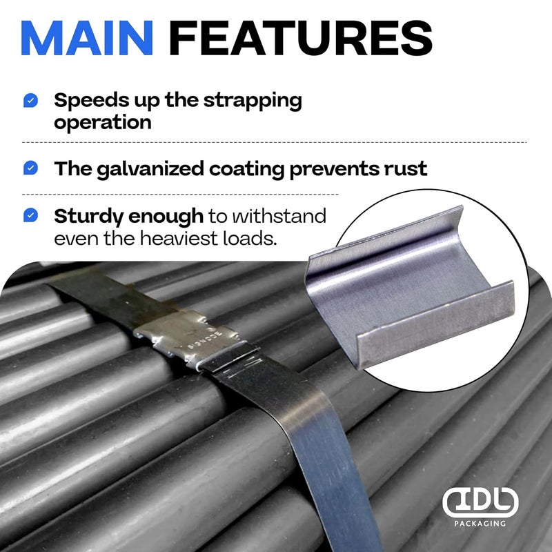 IDL Packaging Open (Snap-On) Seals for 5/8" Strap Width Steel Strapping (Pack of 1000) - Superior Holding Power - Sturdy Metal Clips for Securing Heavy Packaging and Pallet Banding - Image 4