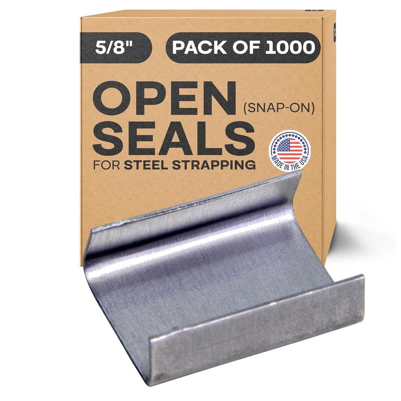 IDL Packaging Open (Snap-On) Seals for 5/8" Strap Width Steel Strapping (Pack of 1000) - Superior Holding Power - Sturdy Metal Clips for Securing Heavy Packaging and Pallet Banding - Image 1