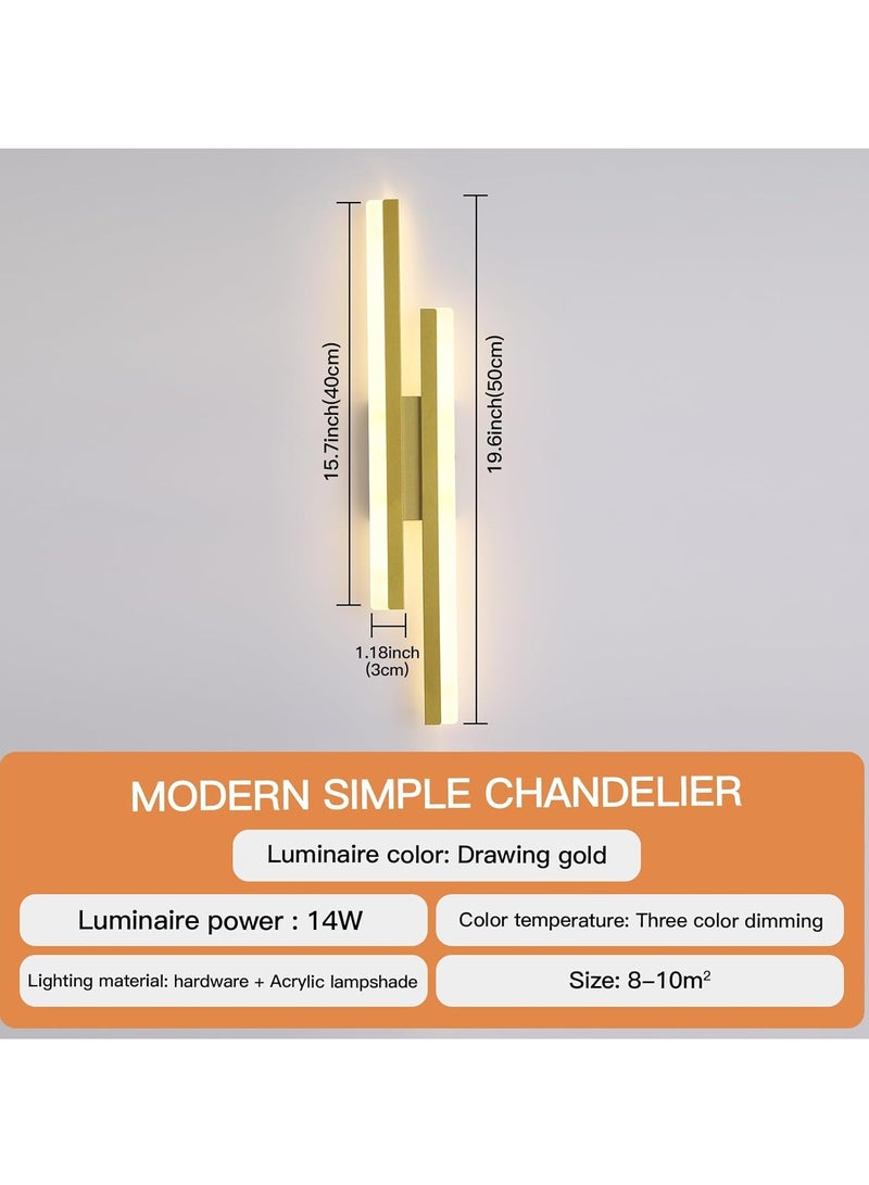 ياتاي إنارة مصابيح حائط LED لغرفة النوم (تغليف جديد)، شمعدان جداري قابل للتعتيم، مصباح مثبت على الحائط مقاس 19.6 بوصة، مصباح حائط حديث ذهبي لغرفة النوم وغرفة المعيشة والحمام - Image 4