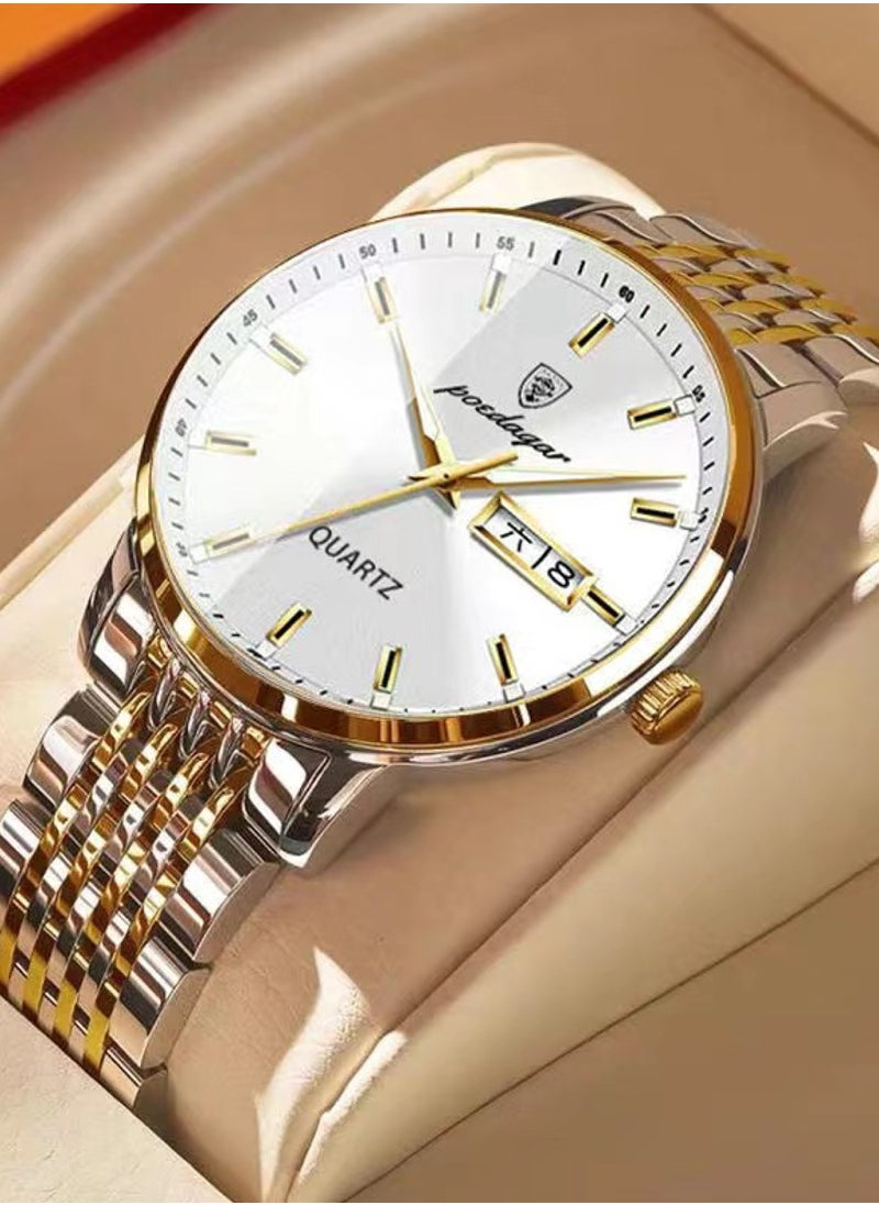 POEDAGAR Men’s Analog Quartz Stainless Steel Band Wristwatch 42mm  - Image 2