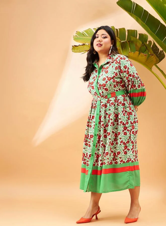 SASSAFRAS Floral Shirred Midi Dress