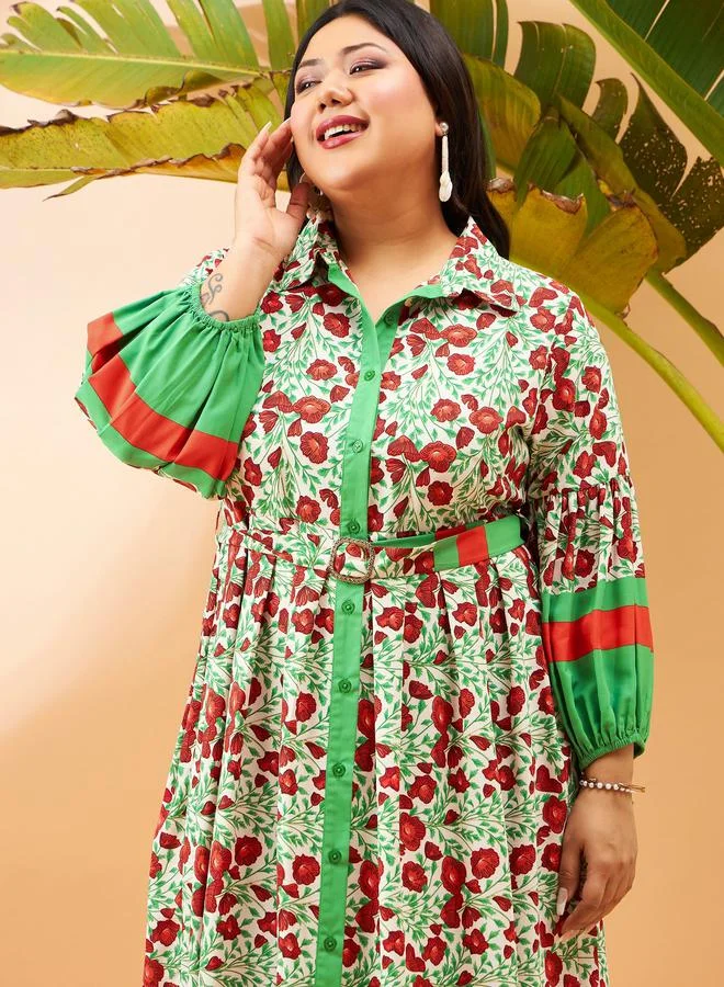 SASSAFRAS Floral Shirred Midi Dress