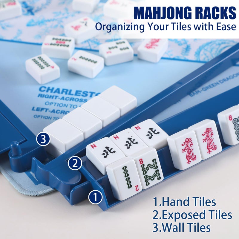 LaRandom 4 Pcs 18.7 Inch Dark Blue Acrylic Mahjong Tile Racks with Pushers for Game Night American Mahjong Racks Tile Set for Mah Jong Lovers and Beginners - Image 3