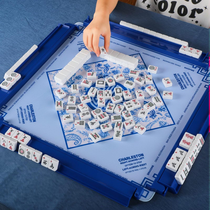 LaRandom 4 Pcs 18.7 Inch Dark Blue Acrylic Mahjong Tile Racks with Pushers for Game Night American Mahjong Racks Tile Set for Mah Jong Lovers and Beginners - Image 5