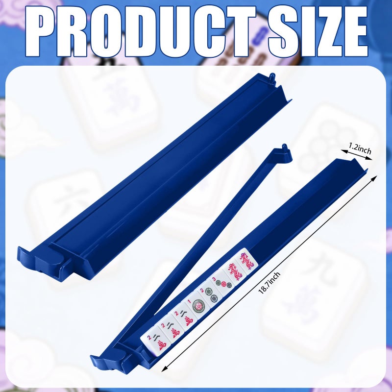 LaRandom 4 Pcs 18.7 Inch Dark Blue Acrylic Mahjong Tile Racks with Pushers for Game Night American Mahjong Racks Tile Set for Mah Jong Lovers and Beginners - Image 2