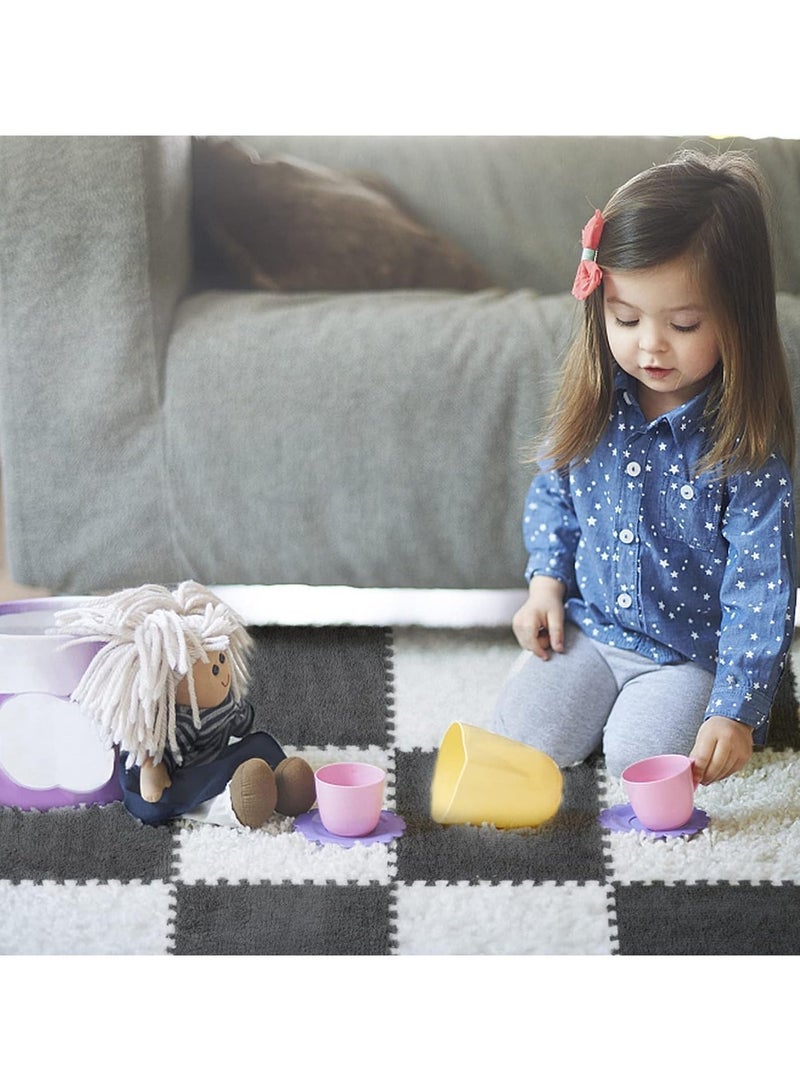 VUCATIN 12PCS Plush Foam Floor Mat for Baby Kids Thickened Interlocking Play Mat Carpet Tiles with Padding for Toddler Baby Square Soft Fluffy Tiles for Home Playroom Decoration 12" x 12" (Black) - Image 4