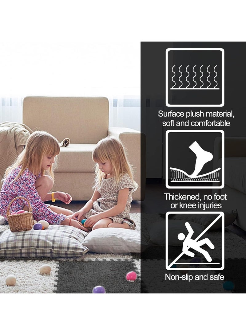 VUCATIN 12PCS Plush Foam Floor Mat for Baby Kids Thickened Interlocking Play Mat Carpet Tiles with Padding for Toddler Baby Square Soft Fluffy Tiles for Home Playroom Decoration 12" x 12" (Black) - Image 3