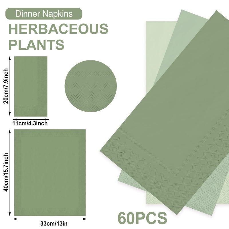 Whaline 60Pcs Sage Green Guest Paper Napkins 3 Colors Disposable Guest Hand Towel Napkins Multi-colored Bathroom Napkins for Home Party Table Decor - Image 2