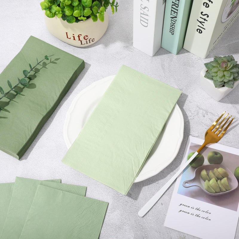 Whaline 60Pcs Sage Green Guest Paper Napkins 3 Colors Disposable Guest Hand Towel Napkins Multi-colored Bathroom Napkins for Home Party Table Decor - Image 5