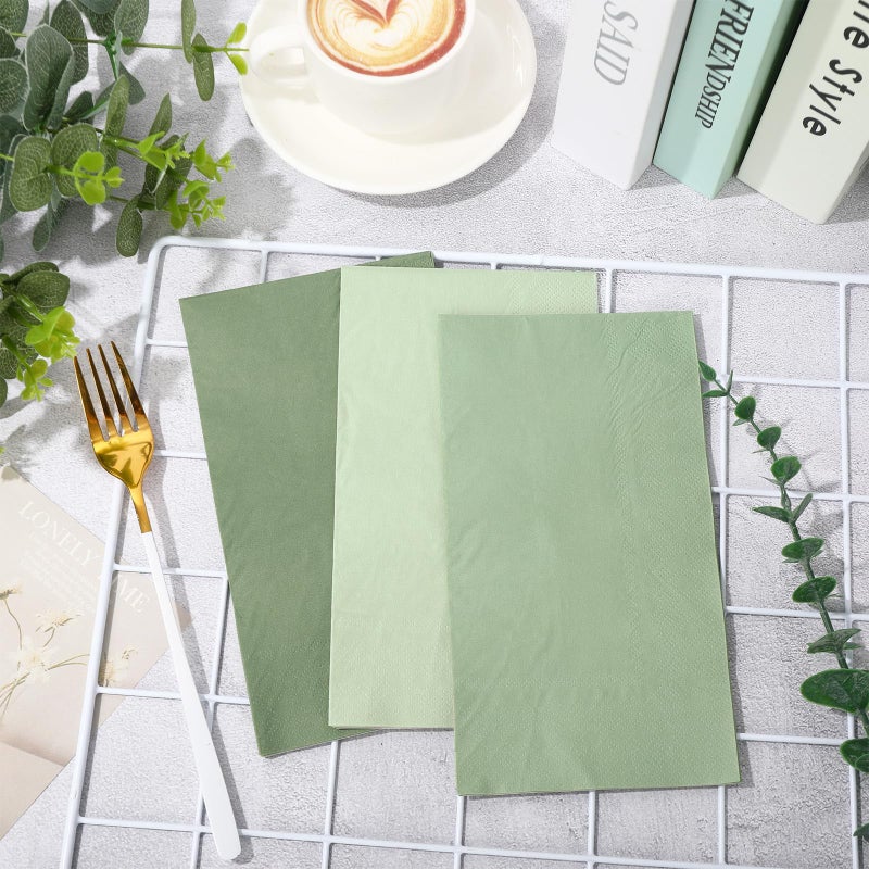 Whaline 60Pcs Sage Green Guest Paper Napkins 3 Colors Disposable Guest Hand Towel Napkins Multi-colored Bathroom Napkins for Home Party Table Decor - Image 3