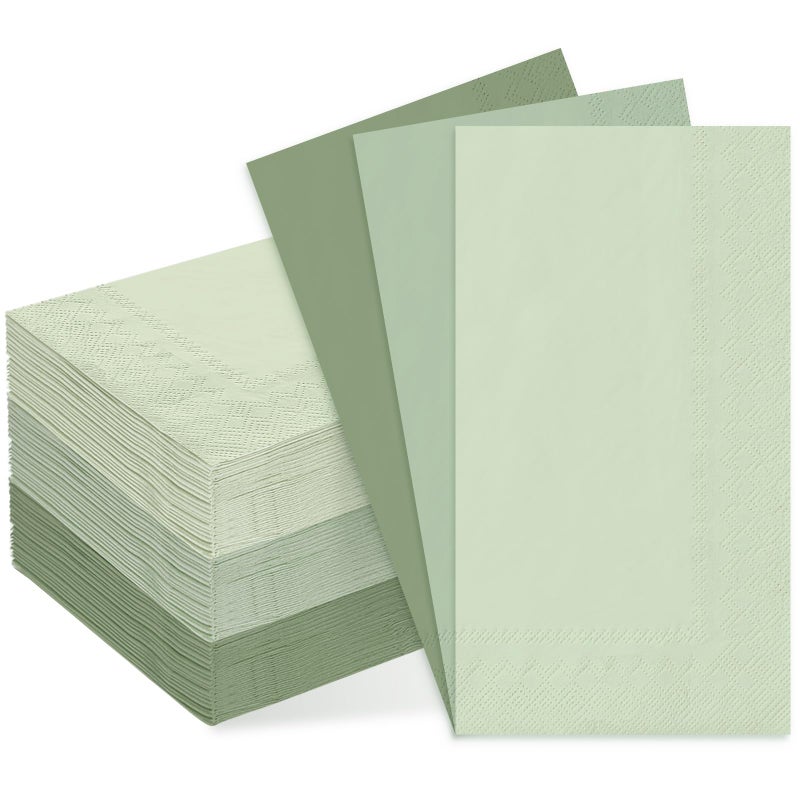 Whaline 60Pcs Sage Green Guest Paper Napkins 3 Colors Disposable Guest Hand Towel Napkins Multi-colored Bathroom Napkins for Home Party Table Decor - Image 1