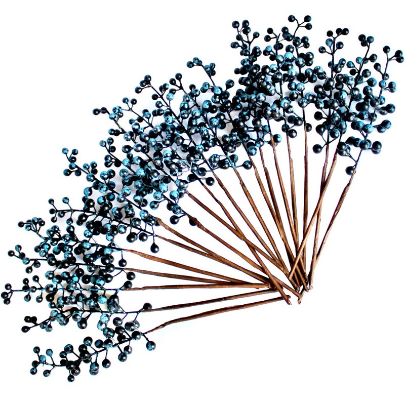 OrgMemory Artificial Berry Fake Burgundy Berry 20 pcs 12 Each Artificial Berries Stems for Xmas Tree Wreath Decorations Home Decor Blue