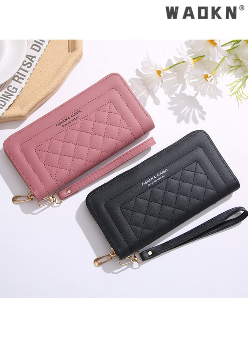 دبليو أيه أو كي أن جديد أنيق السيدات محفظة طويلة ، أنيقة وموجزة السيدات قدرة كبيرة واحدة متعددة الوظائف حقيبة يد الرمز البريدي ( الوردي العميق ) - Image 4