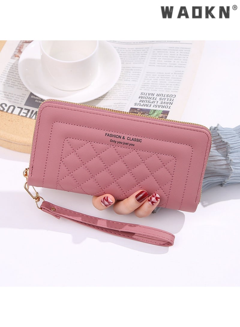 دبليو أيه أو كي أن جديد أنيق السيدات محفظة طويلة ، أنيقة وموجزة السيدات قدرة كبيرة واحدة متعددة الوظائف حقيبة يد الرمز البريدي ( الوردي العميق ) - Image 1