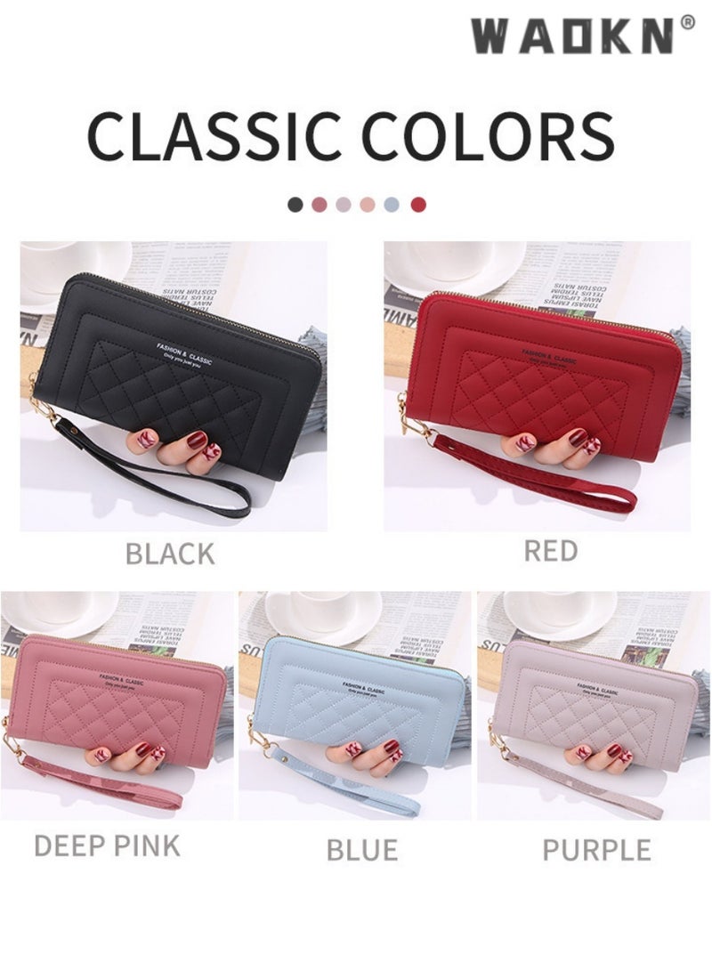 دبليو أيه أو كي أن جديد أنيق السيدات محفظة طويلة ، أنيقة وموجزة السيدات قدرة كبيرة واحدة متعددة الوظائف حقيبة يد الرمز البريدي ( الوردي العميق ) - Image 5