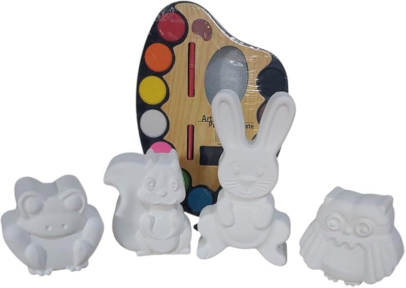 Gypsum Shapes for Coloring (4 Jungle Animals) +12-color watercolor Box + Free Brush ‎Coloring Activity Combines Creative Play and Developing Learning Skills .‎(Large Size)