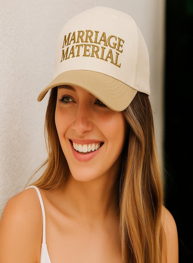 Pop Fizz Designs Marriage Material Hat | Trucker Hat Set for Bride and Wifey | Bride Baseball Cap, Bachelorette Hat, Bridal Trucker Hats for Wedding, Honeymoon, Bridal Shower Beige - Image 2
