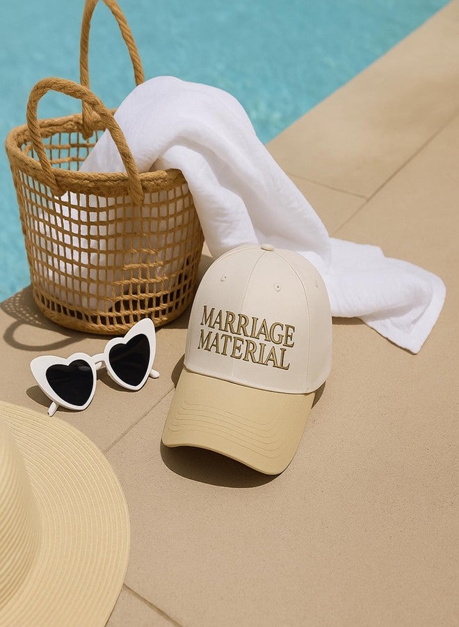 Pop Fizz Designs Marriage Material Hat | Trucker Hat Set for Bride and Wifey | Bride Baseball Cap, Bachelorette Hat, Bridal Trucker Hats for Wedding, Honeymoon, Bridal Shower Beige - Image 3