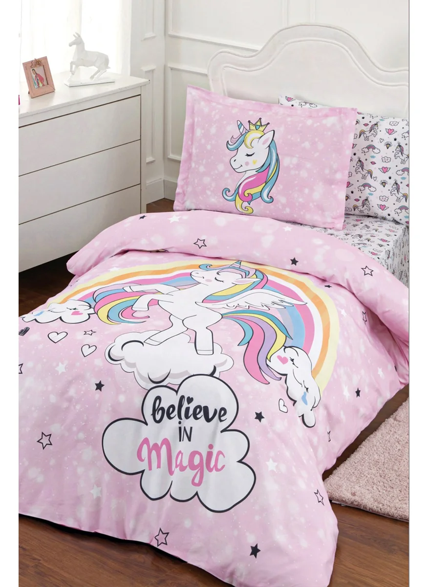 Favora Özdilek Unicorn Ranforce Single Fitted Bed Sheet Duvet Cover Set - Pink