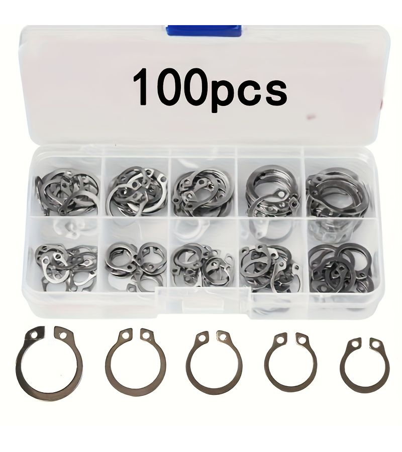 Set Of 100pcs 304 Stainless Steel M8 M18mm Shaft C Type Retaining Rings For Bearing Clips And Washers - Image 1