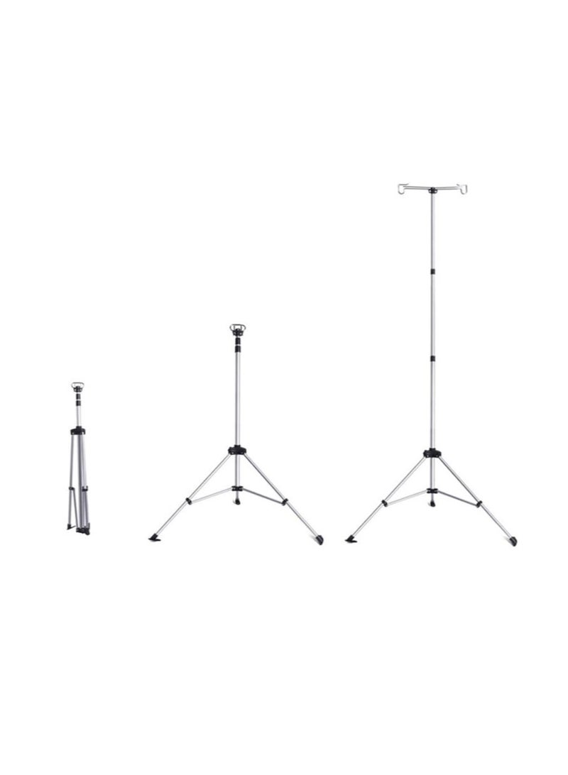 حامل مصباح للتخييم، حامل فانوس قابل للطي، حامل مصباح ثلاثي القوائم قابل للإزالة، تعديل الارتفاع 113-230 سم، يأتي مع 3 مسامير أرضية وحقيبة تخزين من النايلون للتخييم والمشي لمسافات طويلة وصيد الأسماك والشواء - Image 2