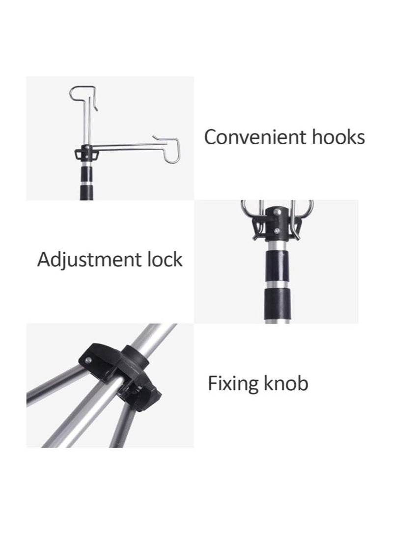 حامل مصباح للتخييم، حامل فانوس قابل للطي، حامل مصباح ثلاثي القوائم قابل للإزالة، تعديل الارتفاع 113-230 سم، يأتي مع 3 مسامير أرضية وحقيبة تخزين من النايلون للتخييم والمشي لمسافات طويلة وصيد الأسماك والشواء - Image 5