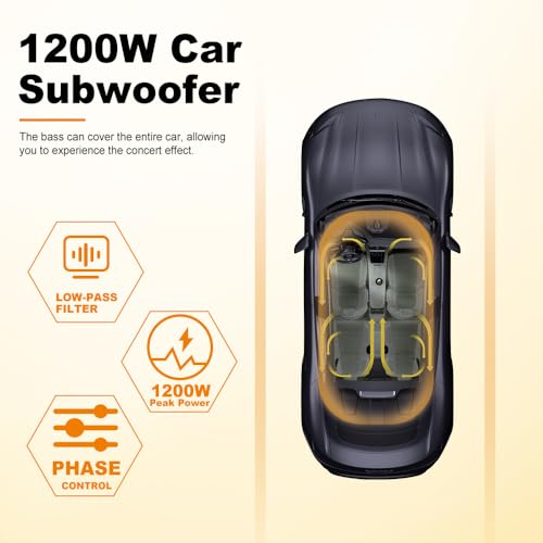 litillbuly 10 Inch 1200W Orange Car Subwoofer,Slim Under Seat Car Subwoofer Powered, High/Low Level Input, Car/Truck Car Audio Subwoofer Sub Built in Amplifier - Image 3