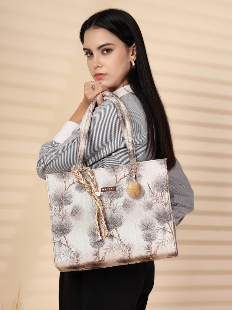 ENSAC Printed Tote Bag With Tessel for Women & Girls | Large Canvas Shoulder Bag with double handle, Stylish Designer Handbag, Spacious, Lightweight, Perfect for Office, College & Shopping Use - Image 2