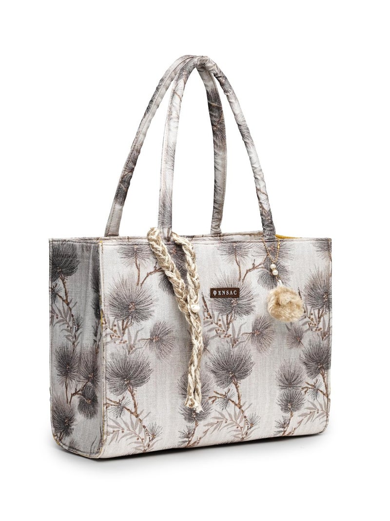 ENSAC Printed Tote Bag With Tessel for Women & Girls | Large Canvas Shoulder Bag with double handle, Stylish Designer Handbag, Spacious, Lightweight, Perfect for Office, College & Shopping Use - Image 1