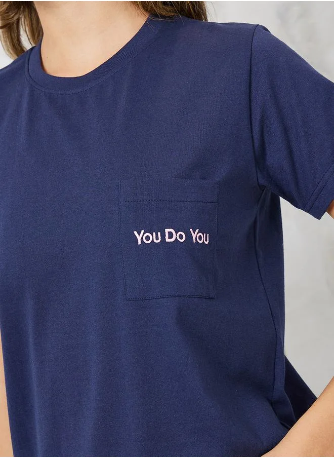 Styli Embroidered Pocket T-Shirt & Pyjama Set