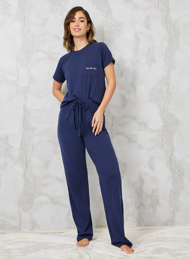 Styli Embroidered Pocket T-Shirt & Pyjama Set  - Image 1